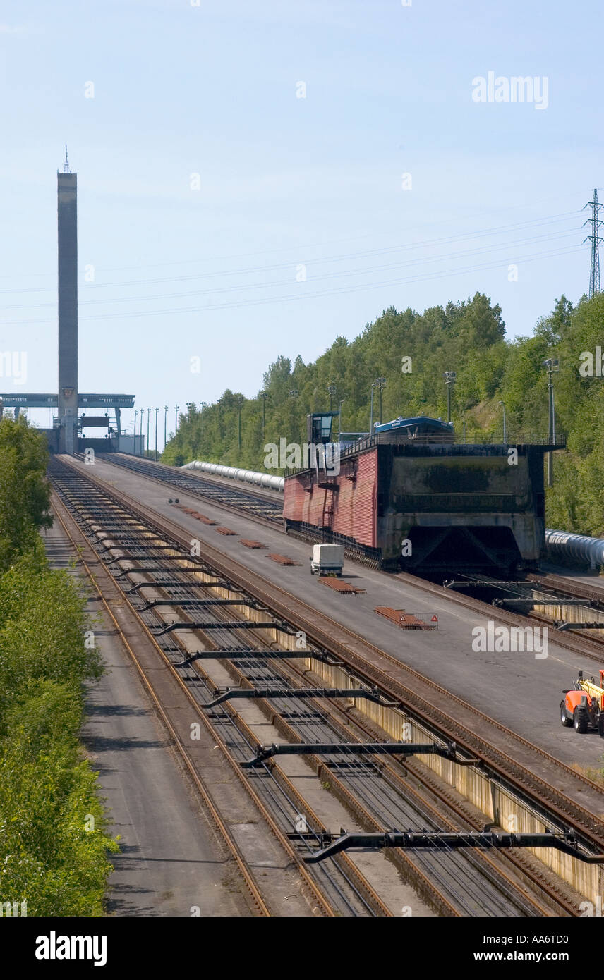 Barge transporter sul piano inclinato di Ronquières Belgio Foto Stock