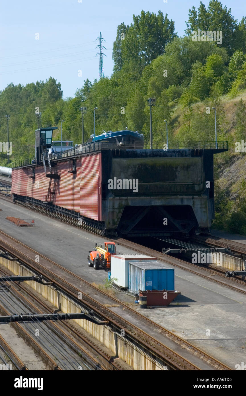 Barge transporter sul piano inclinato di Ronquières Belgio Foto Stock