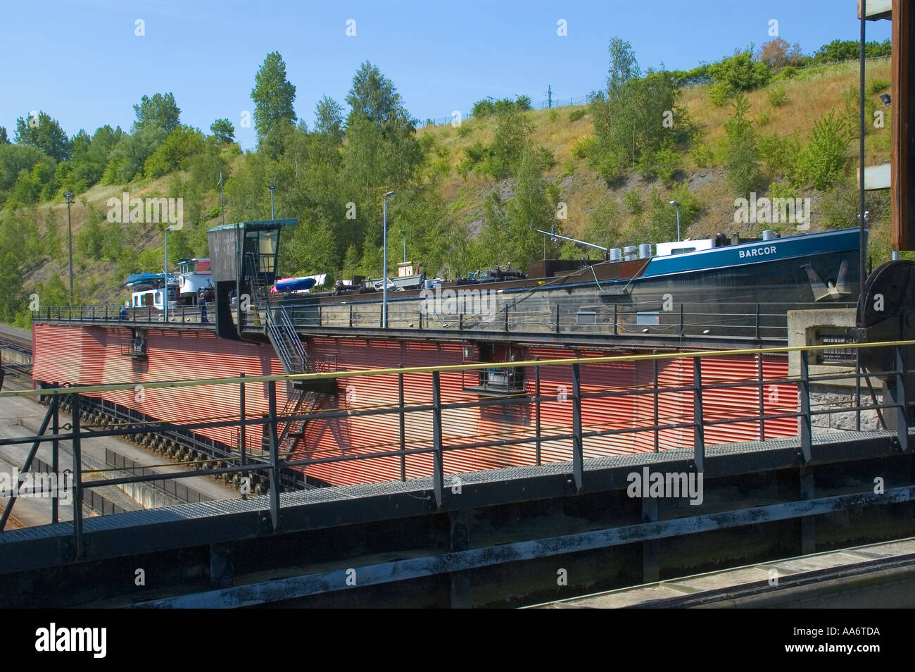 Barge transporter sul piano inclinato di Ronquières Belgio Foto Stock