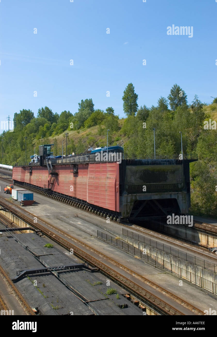 Barge transporter sul piano inclinato di Ronquières Belgio Foto Stock