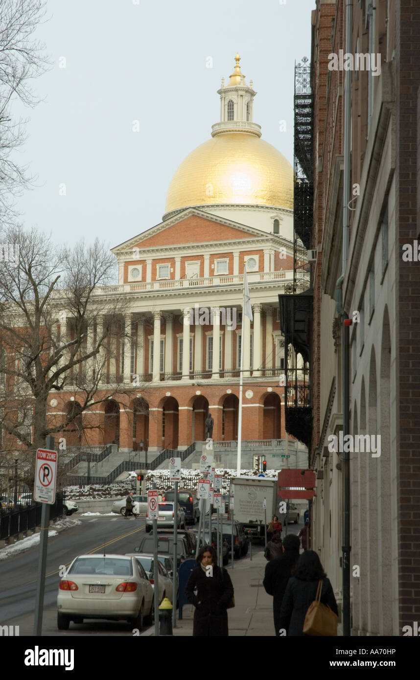 Il Massachusetts Statehouse su Beacon Hill a Boston. Foto Stock