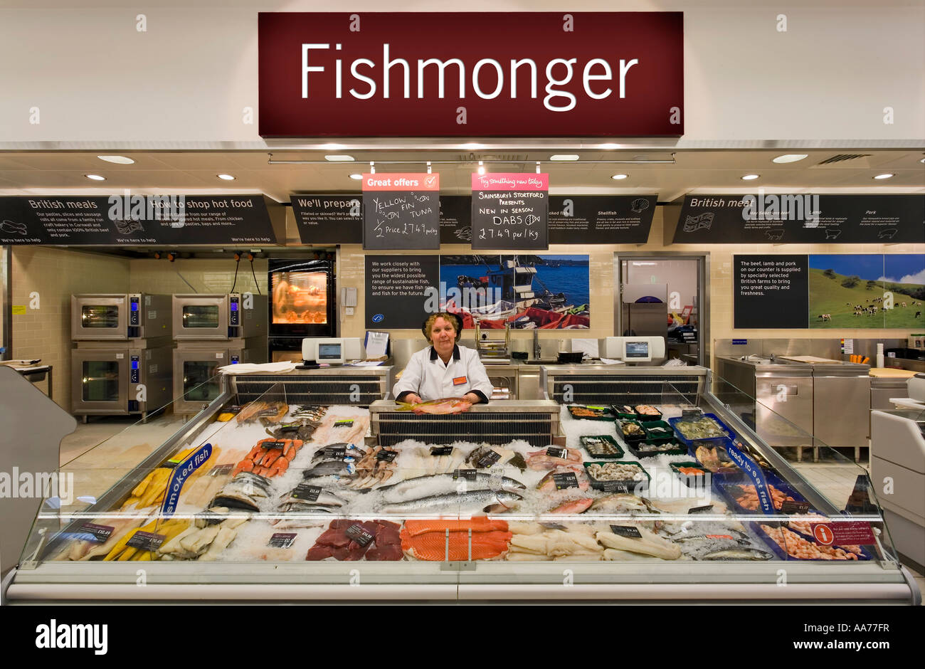 Display pescivendolo al supermercato Foto Stock