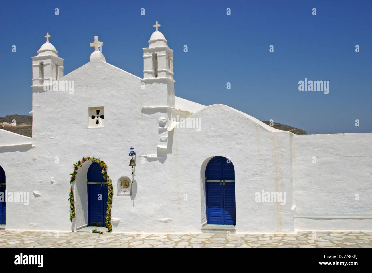 Chiesa, Porto isola greca di Tinos Foto Stock