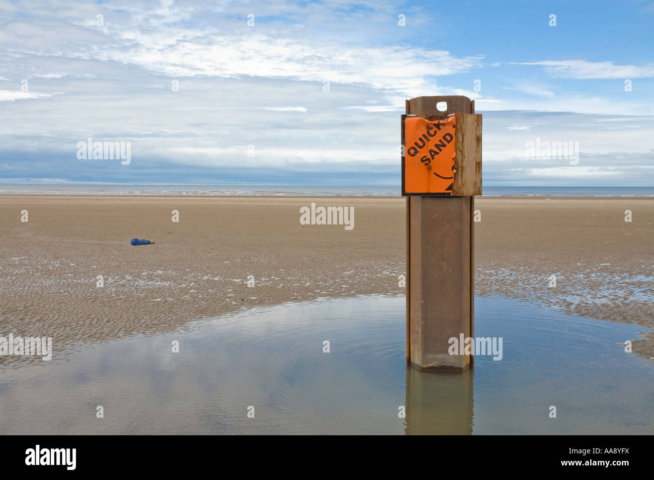 Quicksand segno sulla spiaggia Blackpool Lancashire Inghilterra Europa Foto Stock