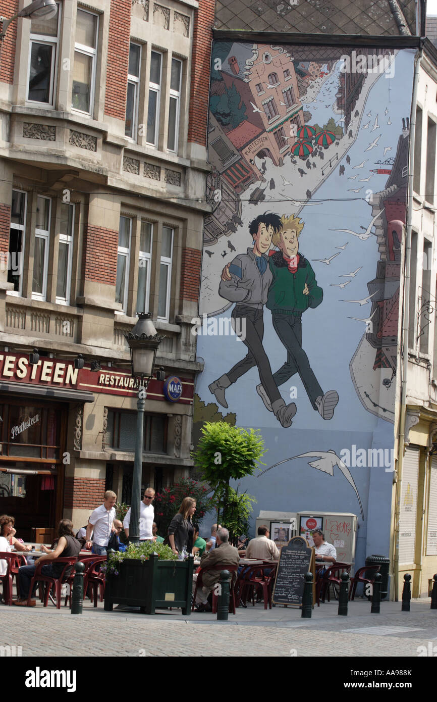 Fumetto murale nel centro di Bruxelles, Belgio. Foto Stock