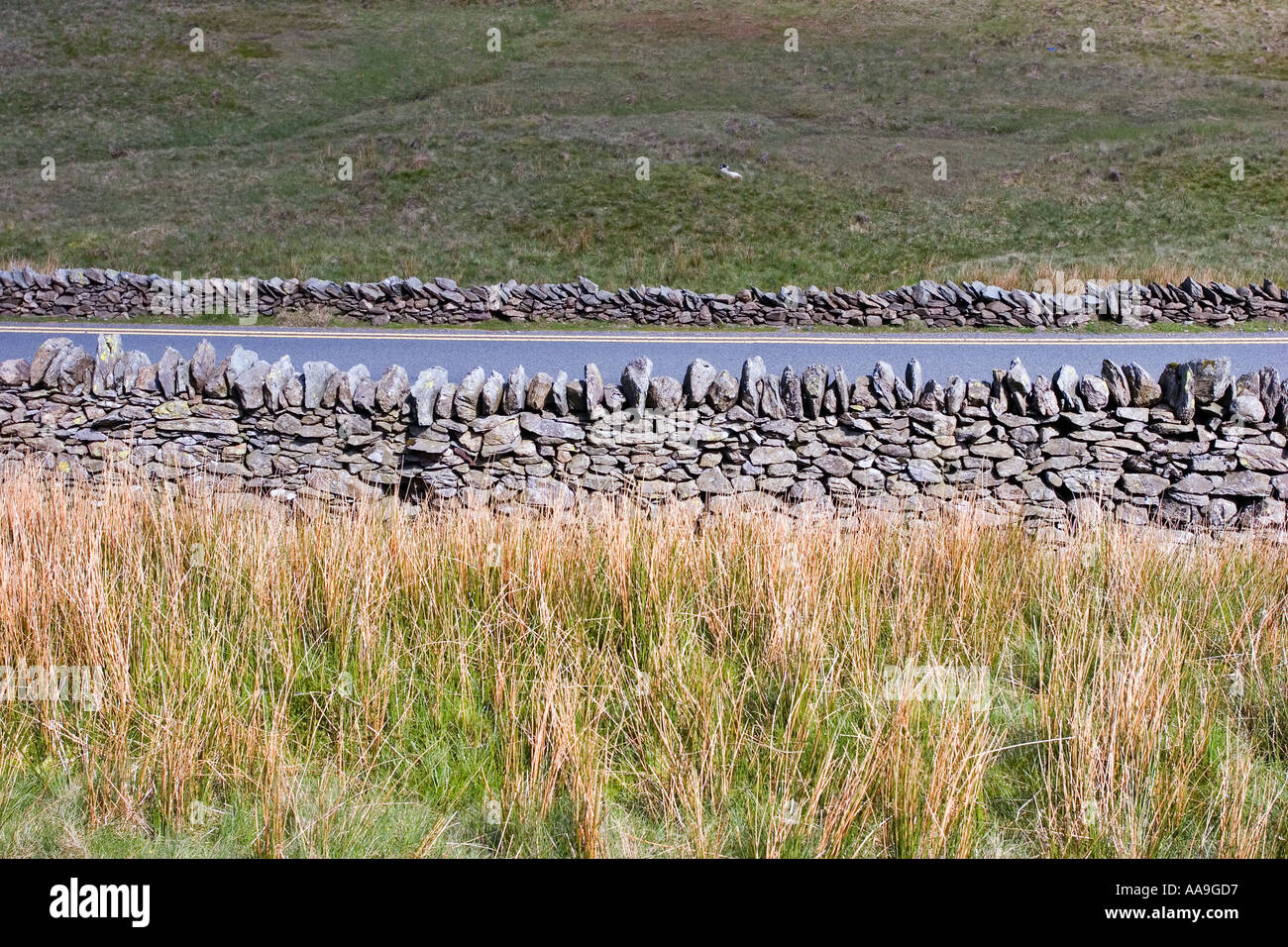 Cumbria Lake District muri in pietra a secco su honister pass Foto Stock