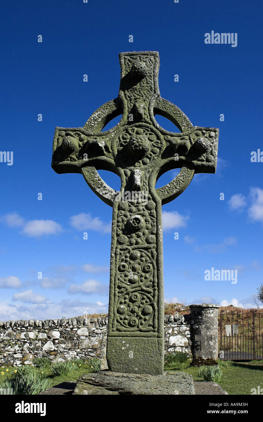 Alta Croce di Kildalton chiesa vicino a Port Ellen Isle of Islay Argyll Foto Stock