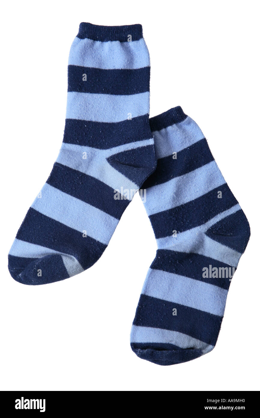 Coppia di strisce blu calze Foto Stock