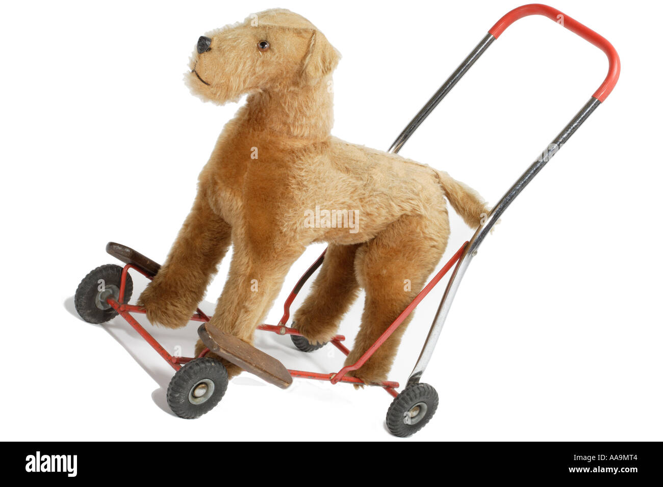 Childs aiuti a piedi cane su ruote Foto Stock