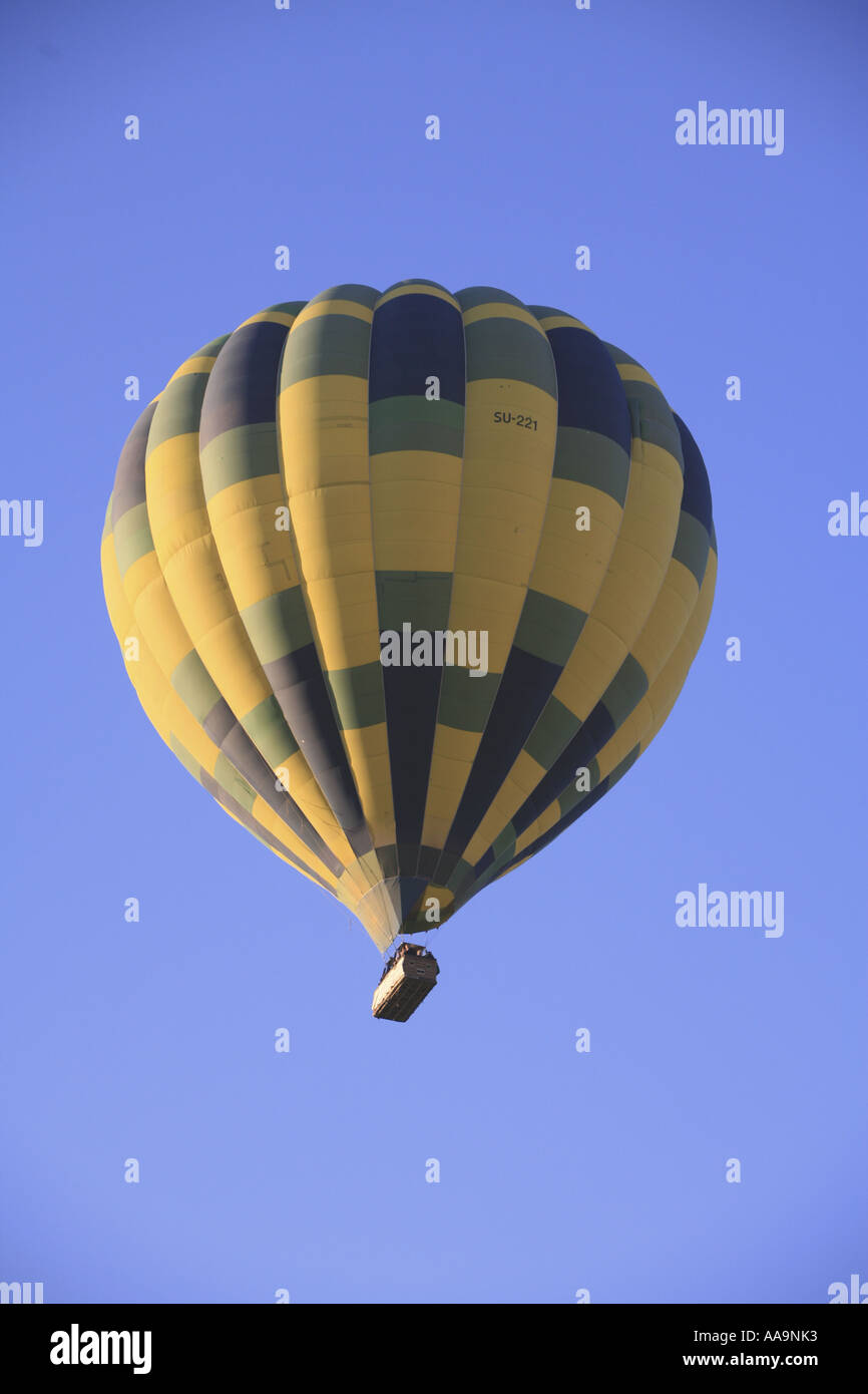 Volo in mongolfiera su campi, villaggi e antichi monumenti in Egitto. Foto Stock