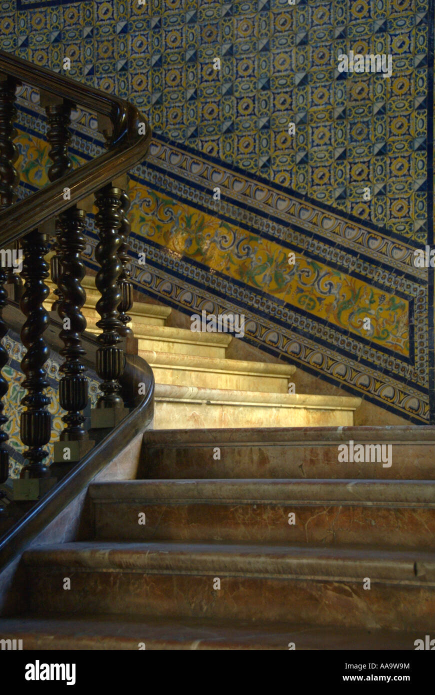 Scala e piastrelle, Casa Condesa Lebrija, Siviglia Foto Stock