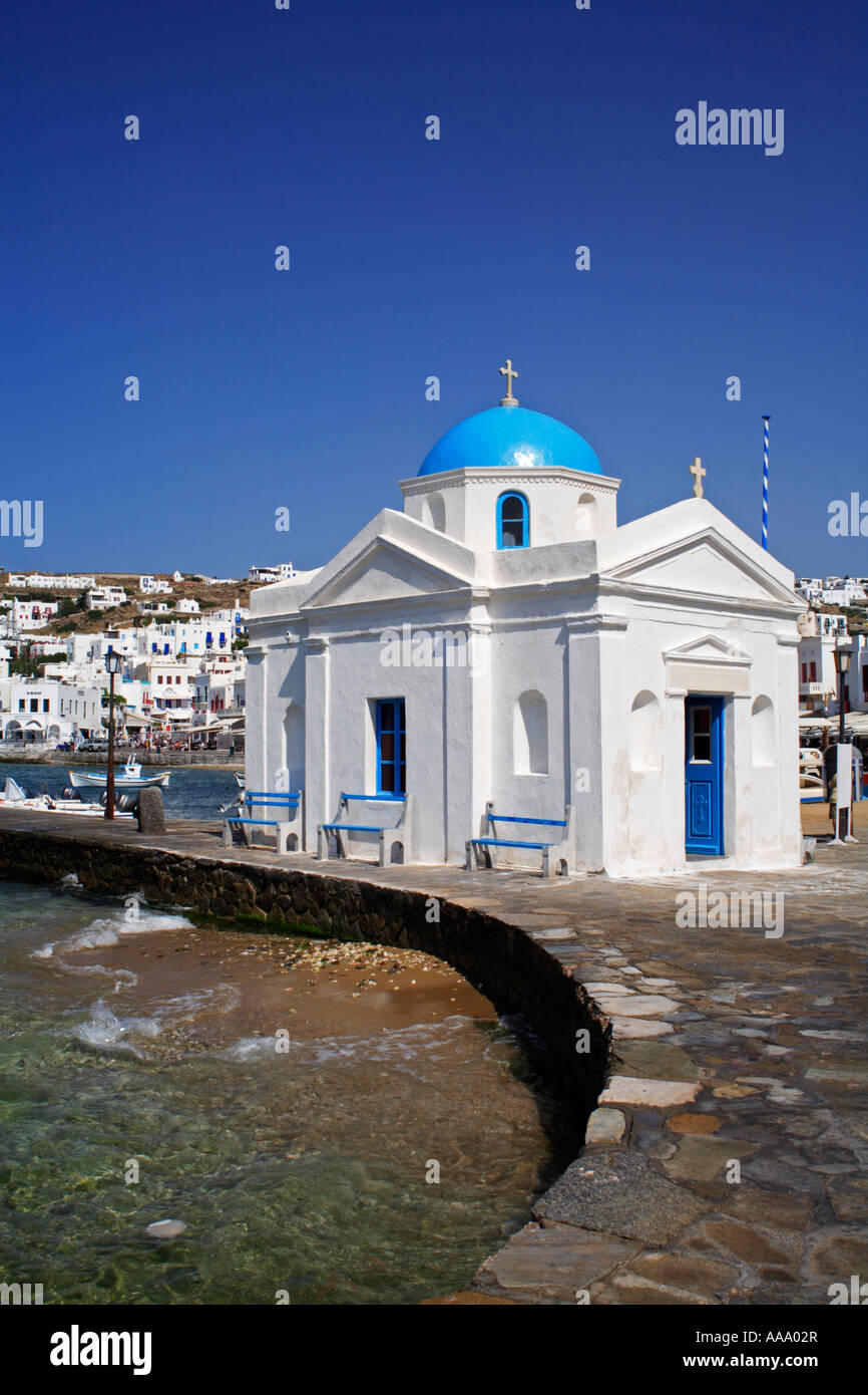 Greco cappella ortodossa Mykonos Grecia Foto Stock