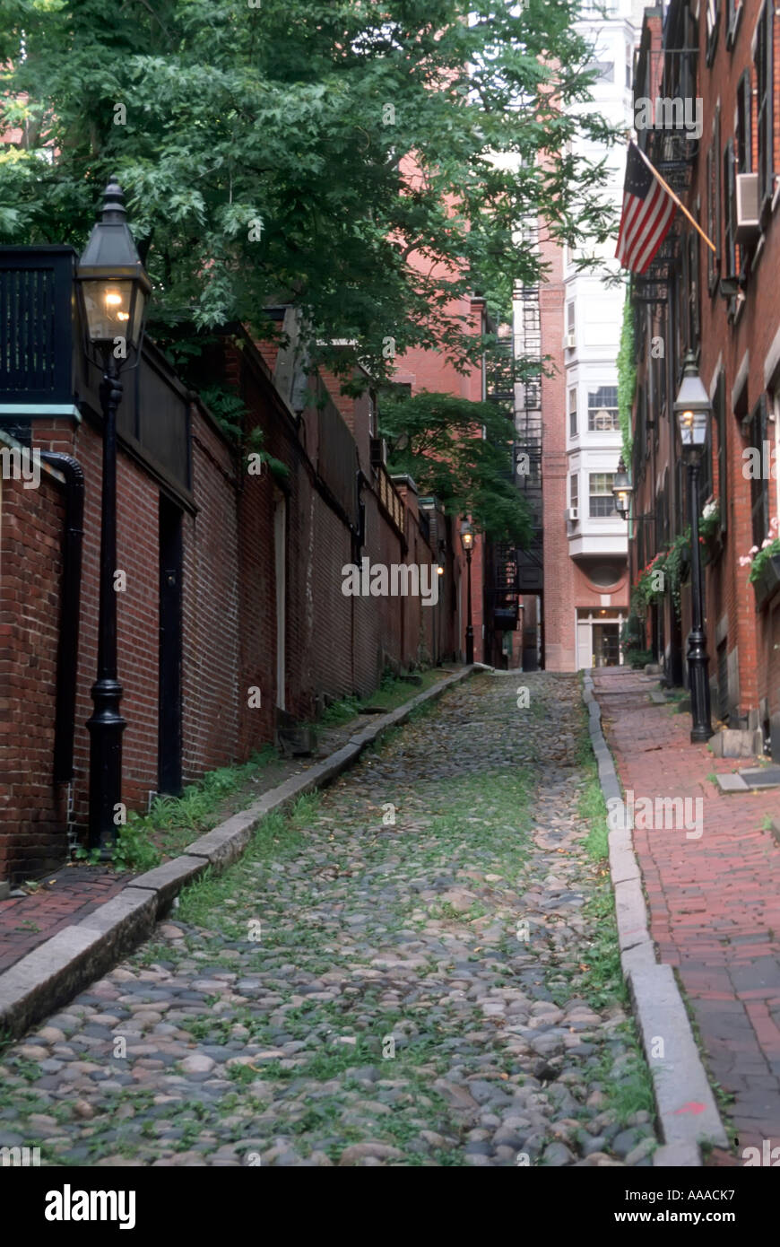 Storica Acorn Street in Beacon Hill area di Boston Massachusetts MA Foto Stock