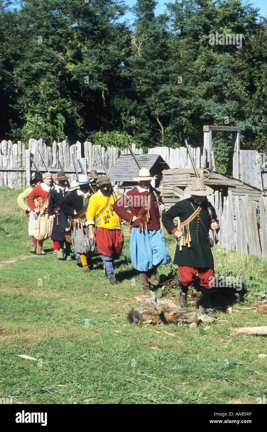 Plymouth /Plimoth Plantation ,un modello di un inizio di villaggio pilrims xvii sec..in Nuova Inghilterra Massachusetts America Foto Stock