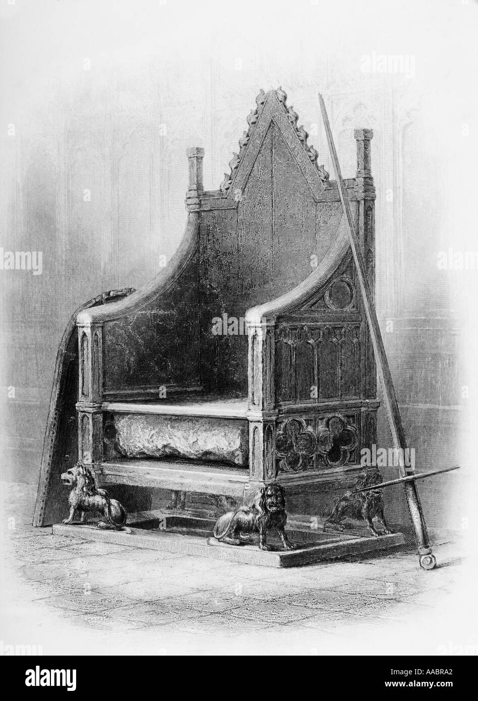 L incoronazione sedia nella Westminster Abbey Foto Stock