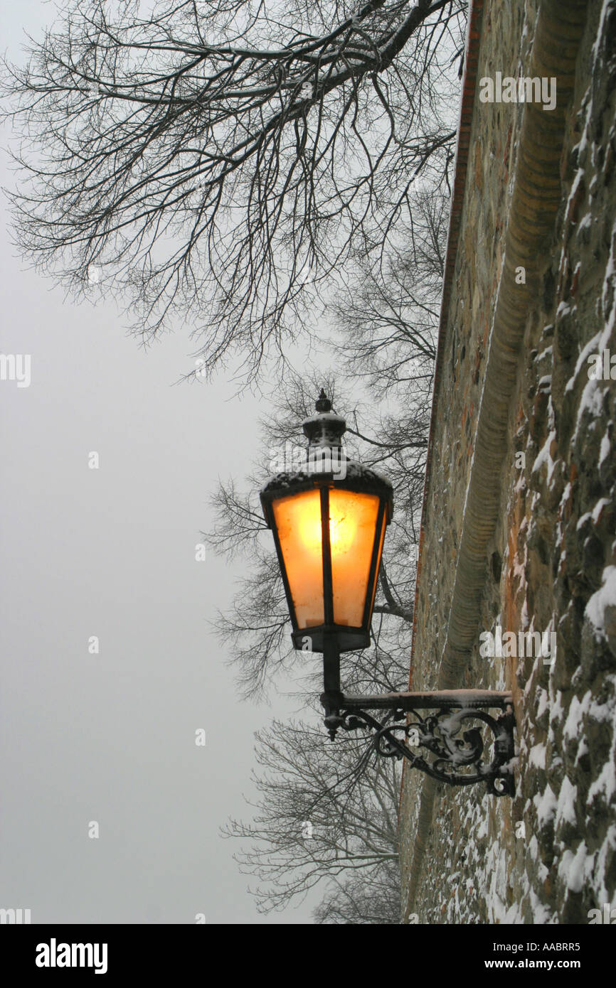 Lampione con la neve Foto Stock