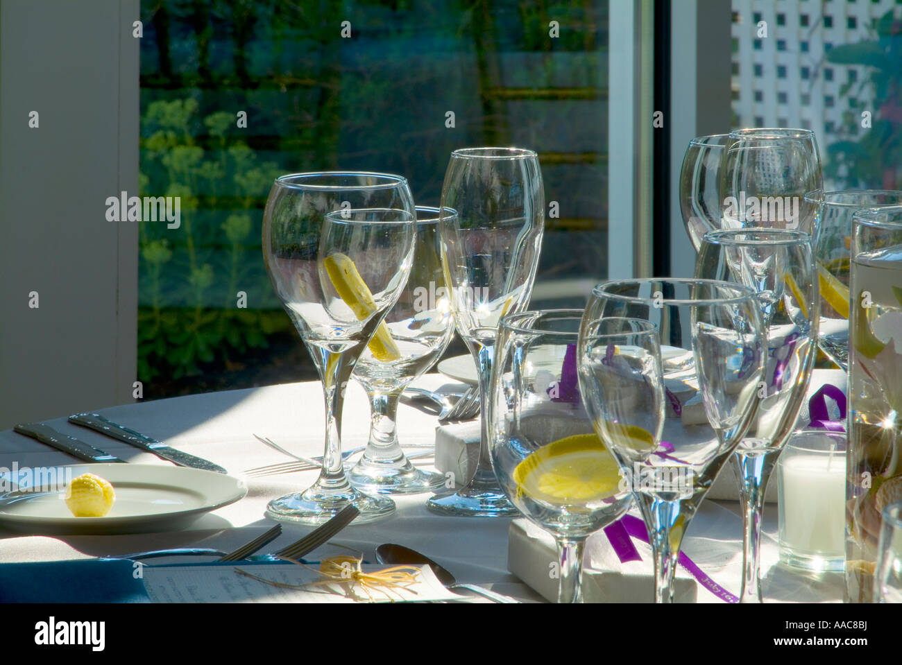 Elegante tavolino impostazioni al banchetto di nozze Reception, Philadelphia, Stati Uniti d'America Foto Stock