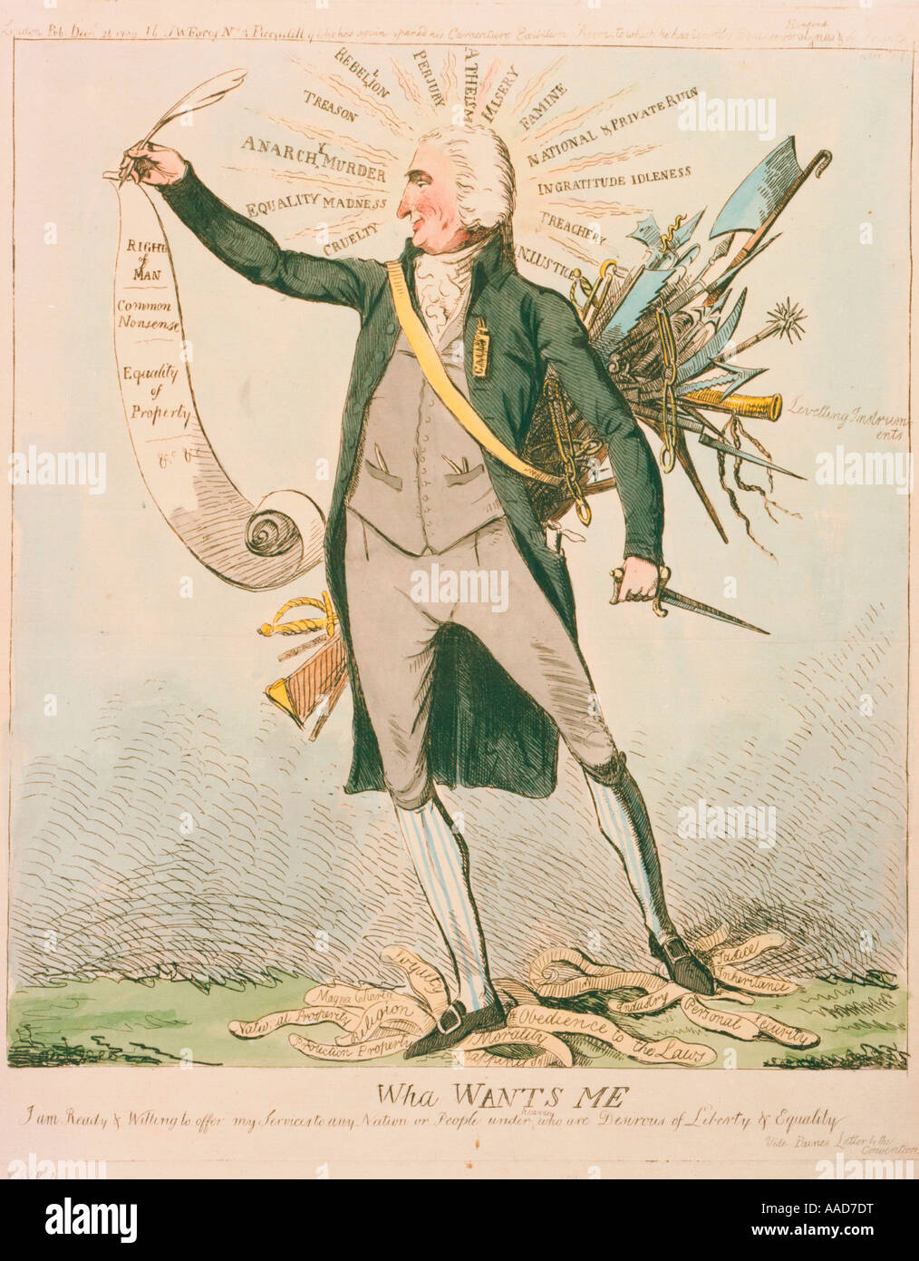 Paine Thomas Brit editore americano 1737 1809 Wha mi vuole caricatura di Paine il suo scorrere verso i diritti dell'uomo 1791 e il suo appello a Foto Stock