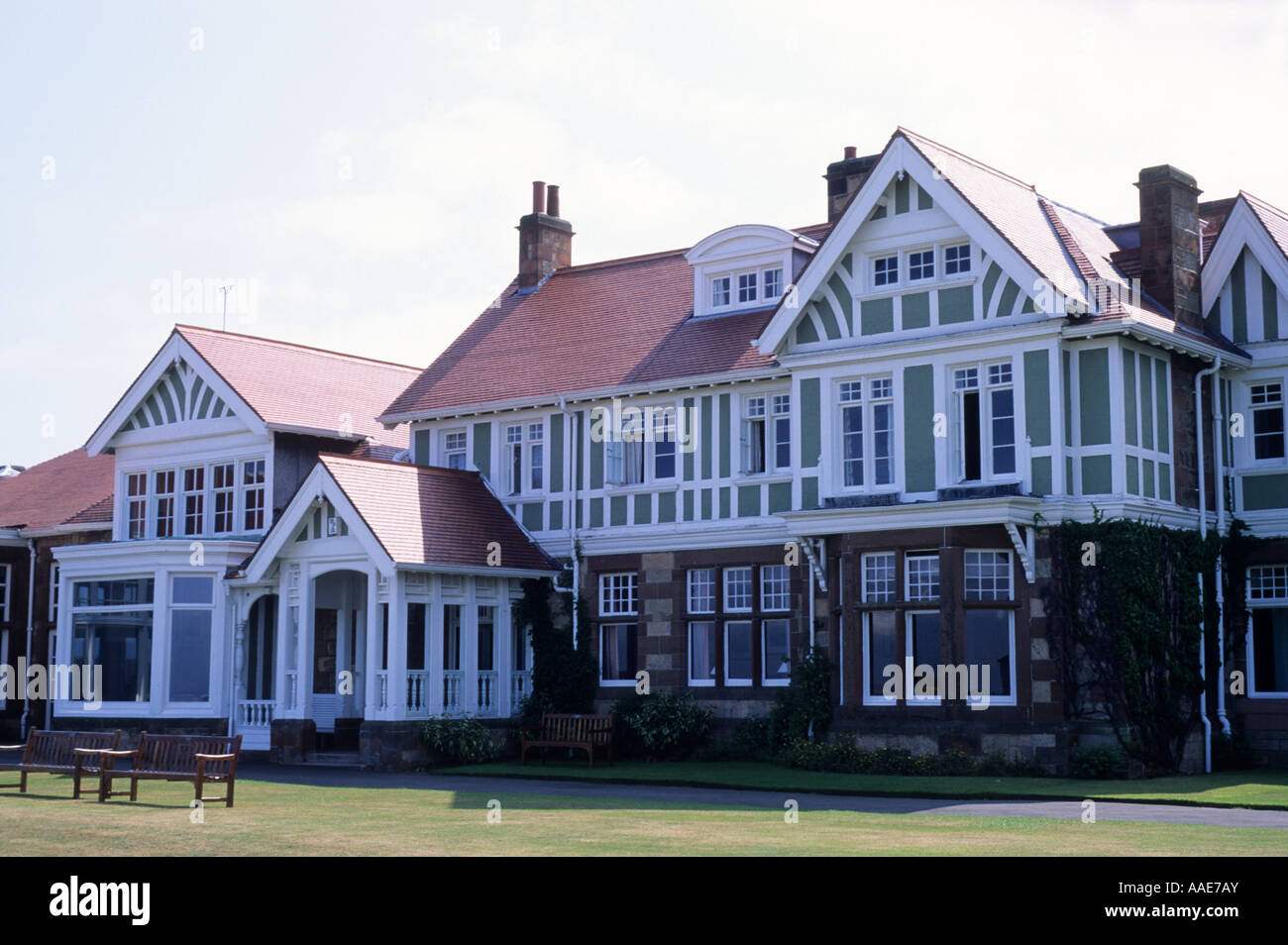 Muirfield Golf Club House, corso, Gullane, East Lothian, Scozia, sport, ospite del Campionato Open Case Foto Stock