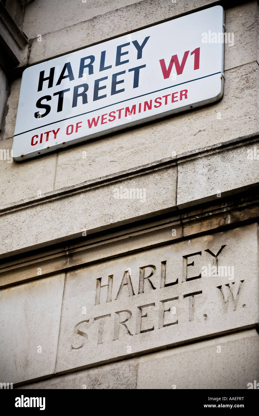 Harley Street cartelli stradali London Harley Street è rinomata per il suo privato dei medici Foto Stock