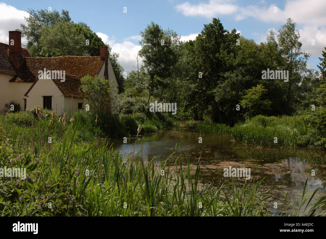 Willy Lott's Cottage a Flatford Mill, l'impostazione per John Constable il famoso dipinto 'L'Hay Wain" Foto Stock