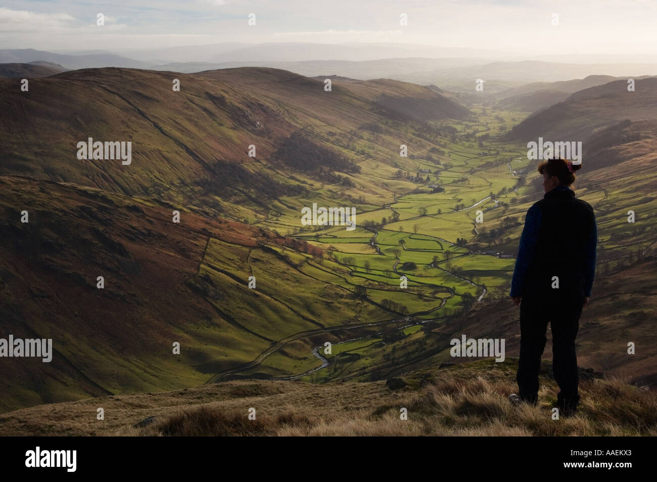Guardando verso il basso sulla Longsleddale Lake District Foto Stock