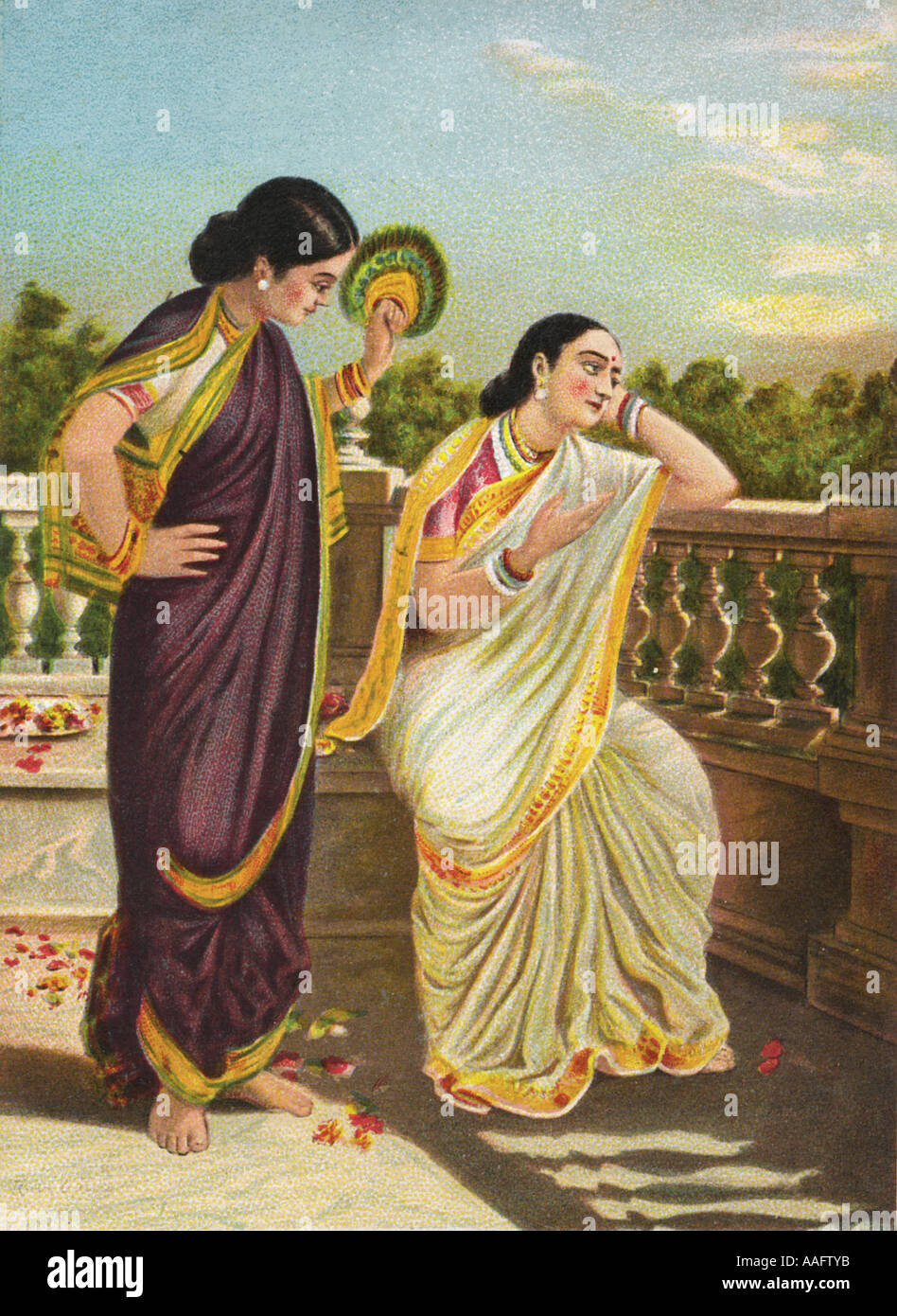 Damayanti, dopo essere stata separata dal marito Nala, Raja Ravi Varma artista indiano pittore Foto Stock