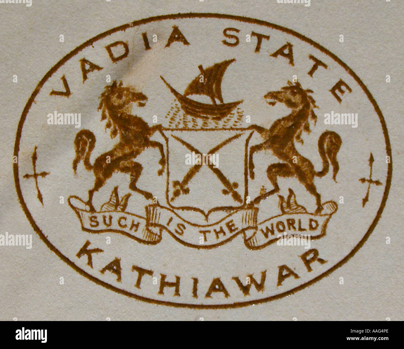 Memoria DDR78396 stemma dei primi del XX secolo stato Vadia Kathiawar Saurashtra Gujarat India Foto Stock