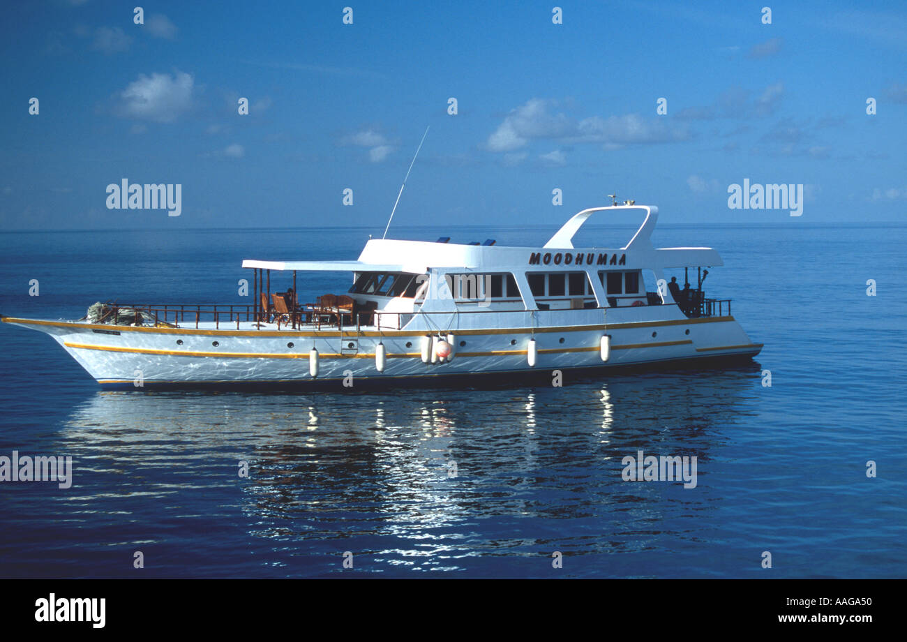 Vivere a bordo di una crociera sulla barca MV Moodhumaa Sud atollo di Ari Alifu Maldive Foto Stock