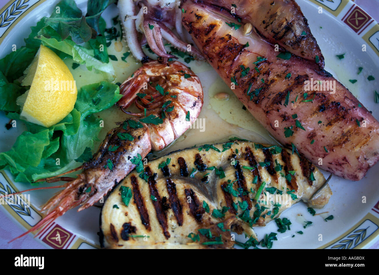 Grigliata mista di Porto Azzurro Elba toscana italia Foto Stock