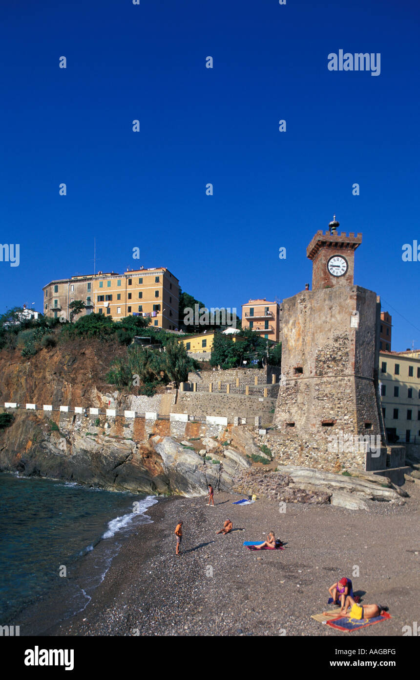 Torre appiana al Porto di Rio Marina Isola d'Elba toscana italia Foto Stock