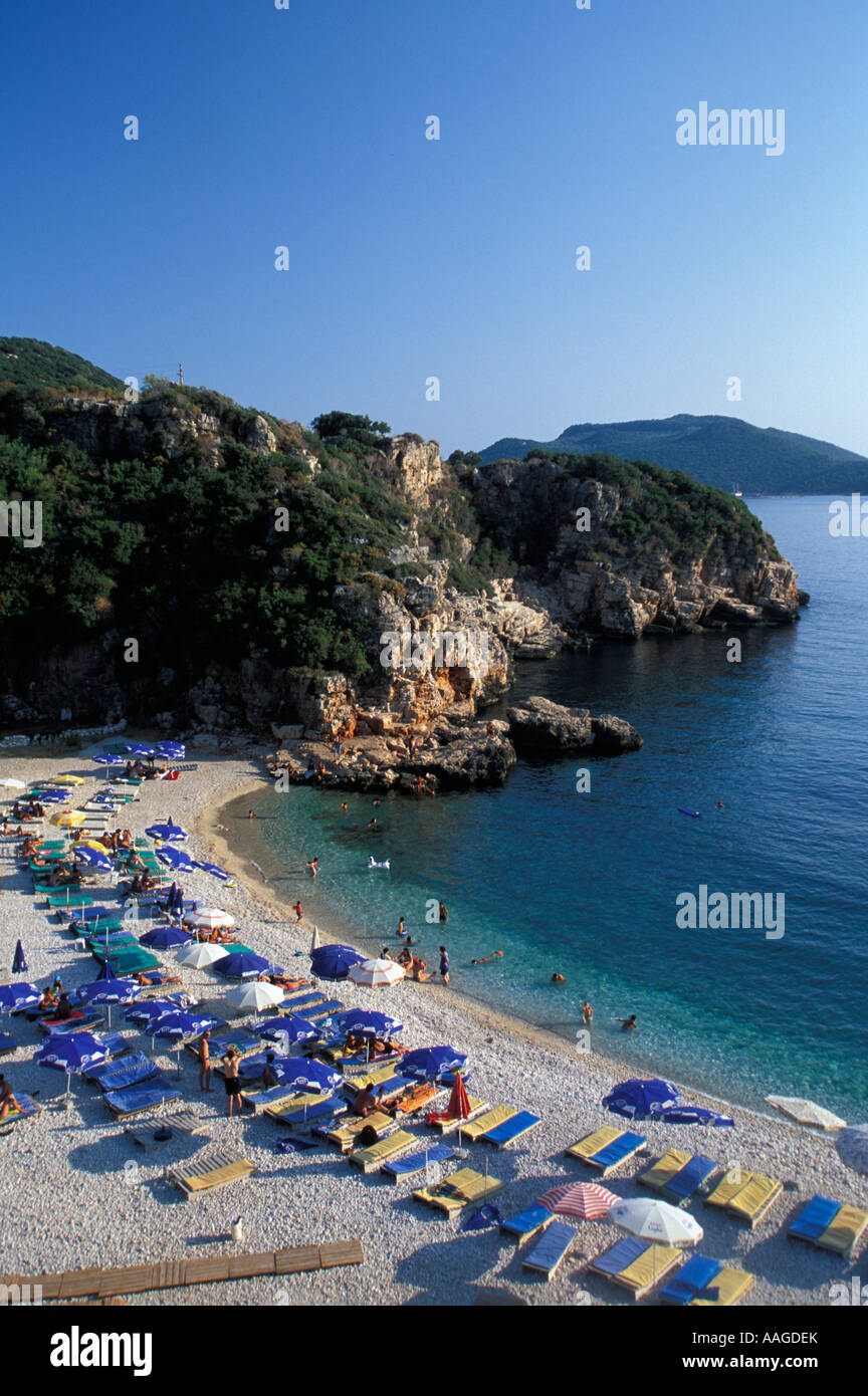 Vista sulla grande spiaggia di ciottoli Kas Lycian Coast Turchia Foto Stock