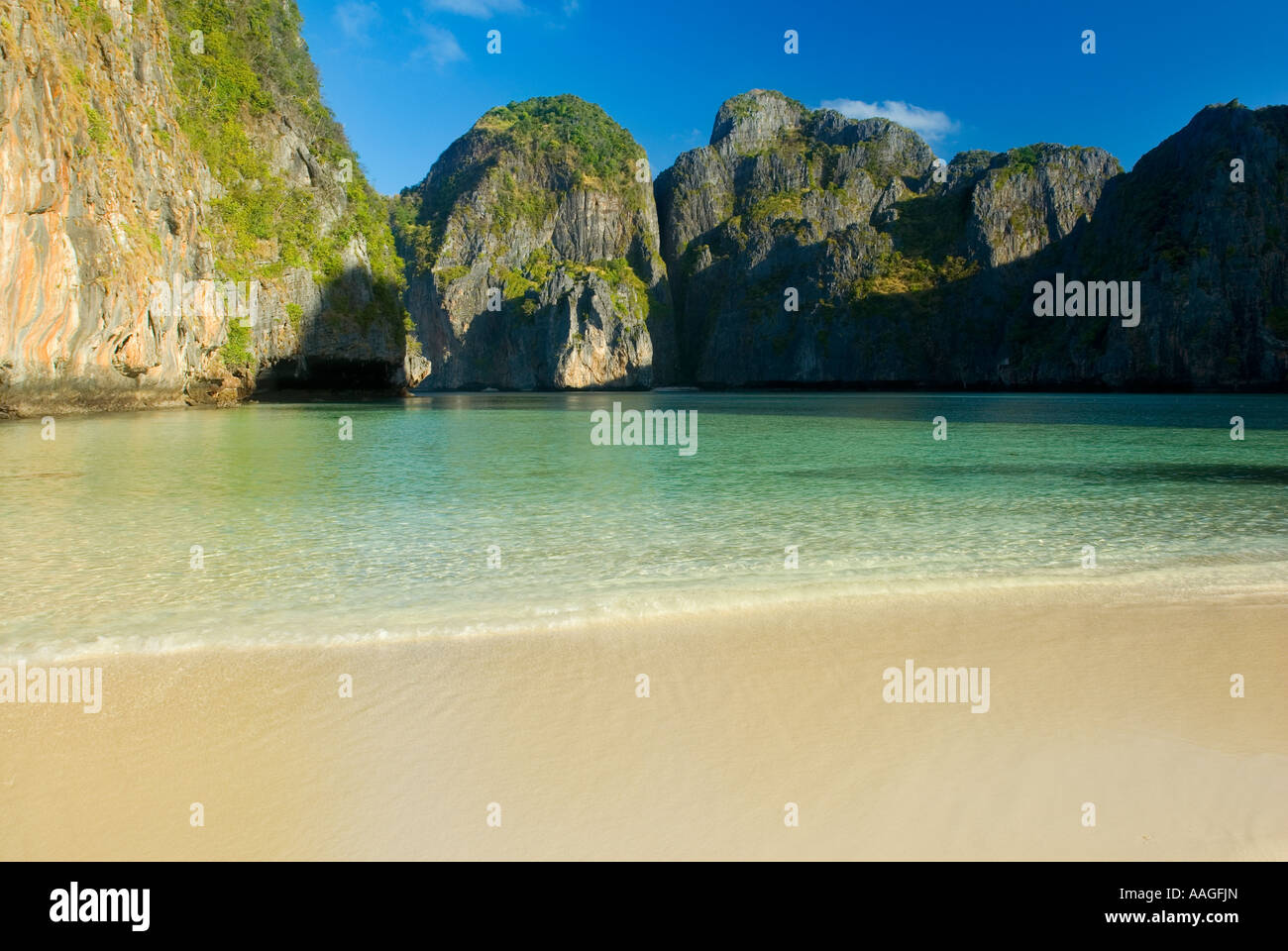 La spiaggia Maya Bay Kho Phi Phi Leh isola provincia di Krabi Mare delle Andamane Thailandia del sud-est asiatico Foto Stock