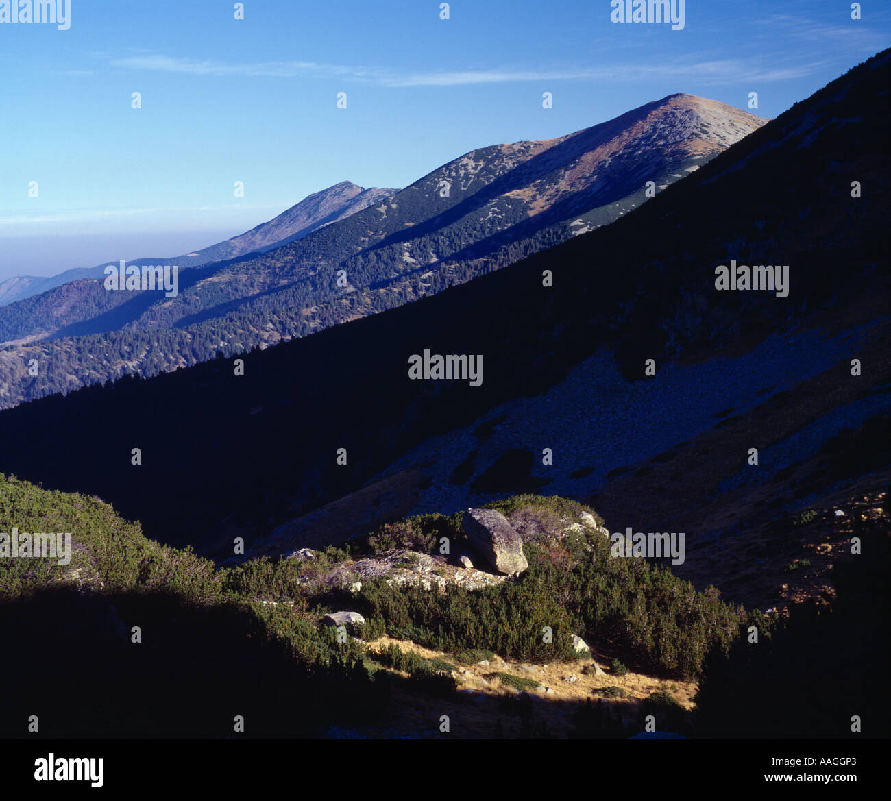 Montagna Pirin, paesaggio con Ridge vicino Muratov picco, Balcani Bulgaria Foto Stock