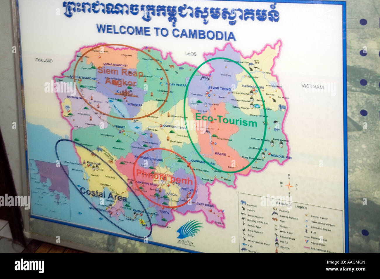 Mappa Turistica della Cambogia Foto Stock