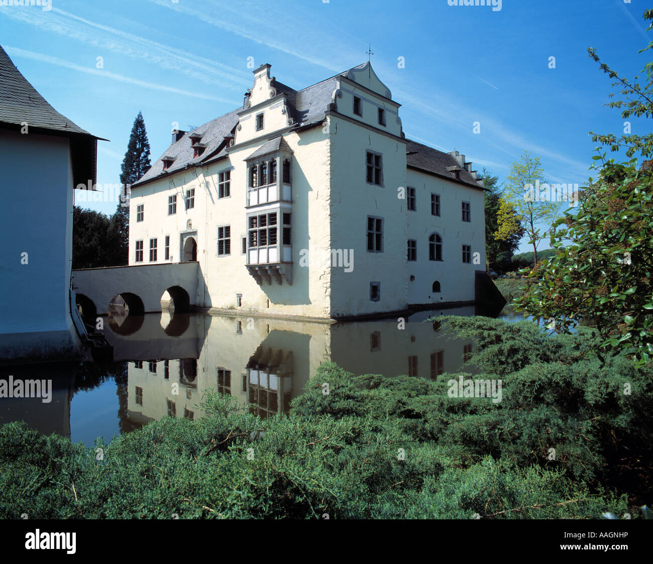 Wasserschloss Odenhausen in Wachtberg-Berkum, Naturpark Rheinland, Renania settentrionale-Vestfalia Foto Stock