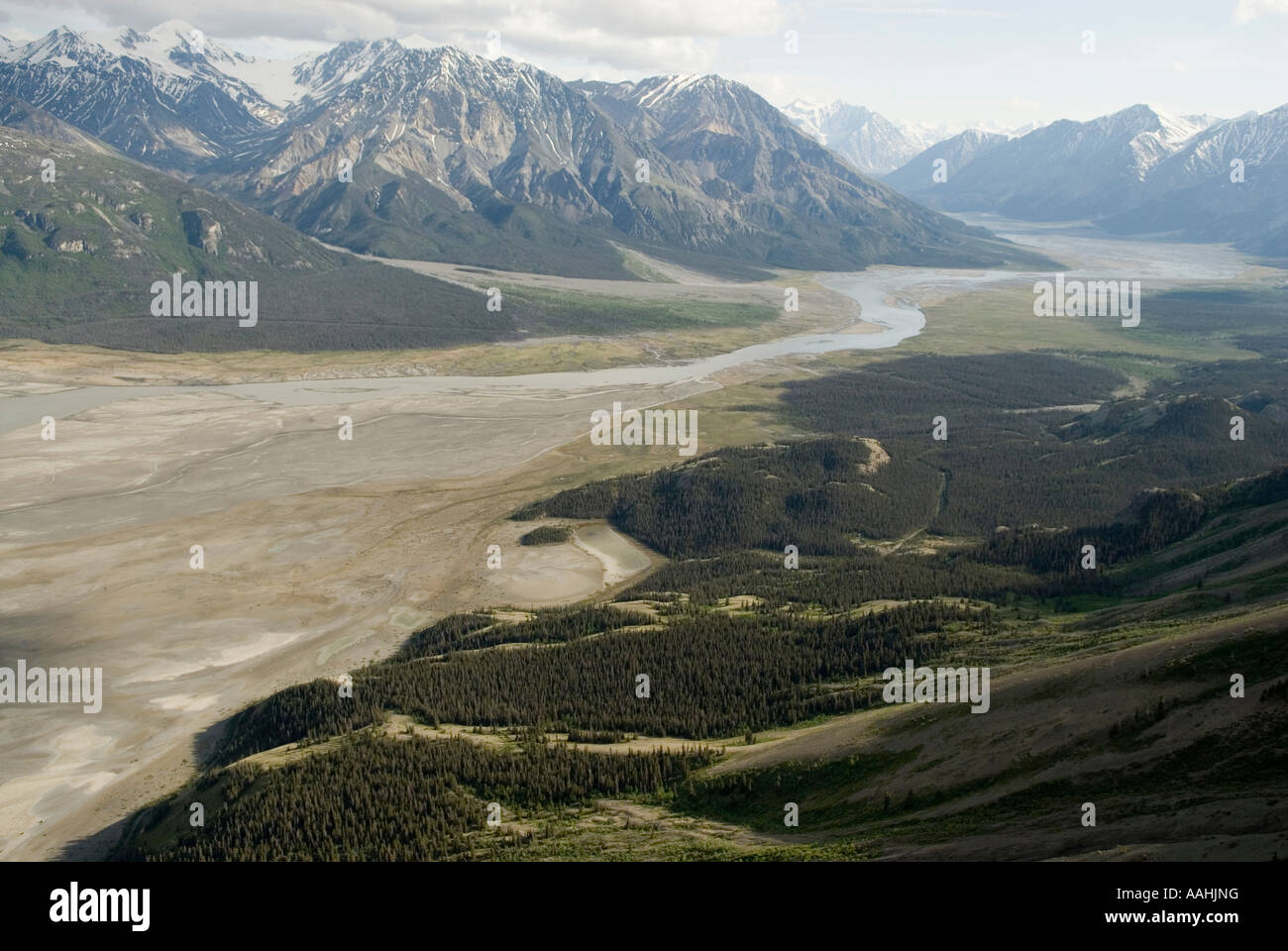 Il fiume Kaskawulsh delta dal ghiacciaio Kaskawulsh nel Parco Nazionale Kluane Yukon Foto Stock