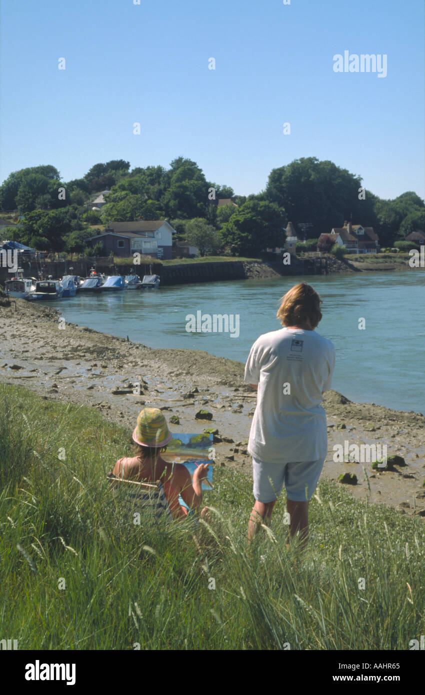 Gli artisti al fiume Ouse Piddinghoe East Sussex England Foto Stock