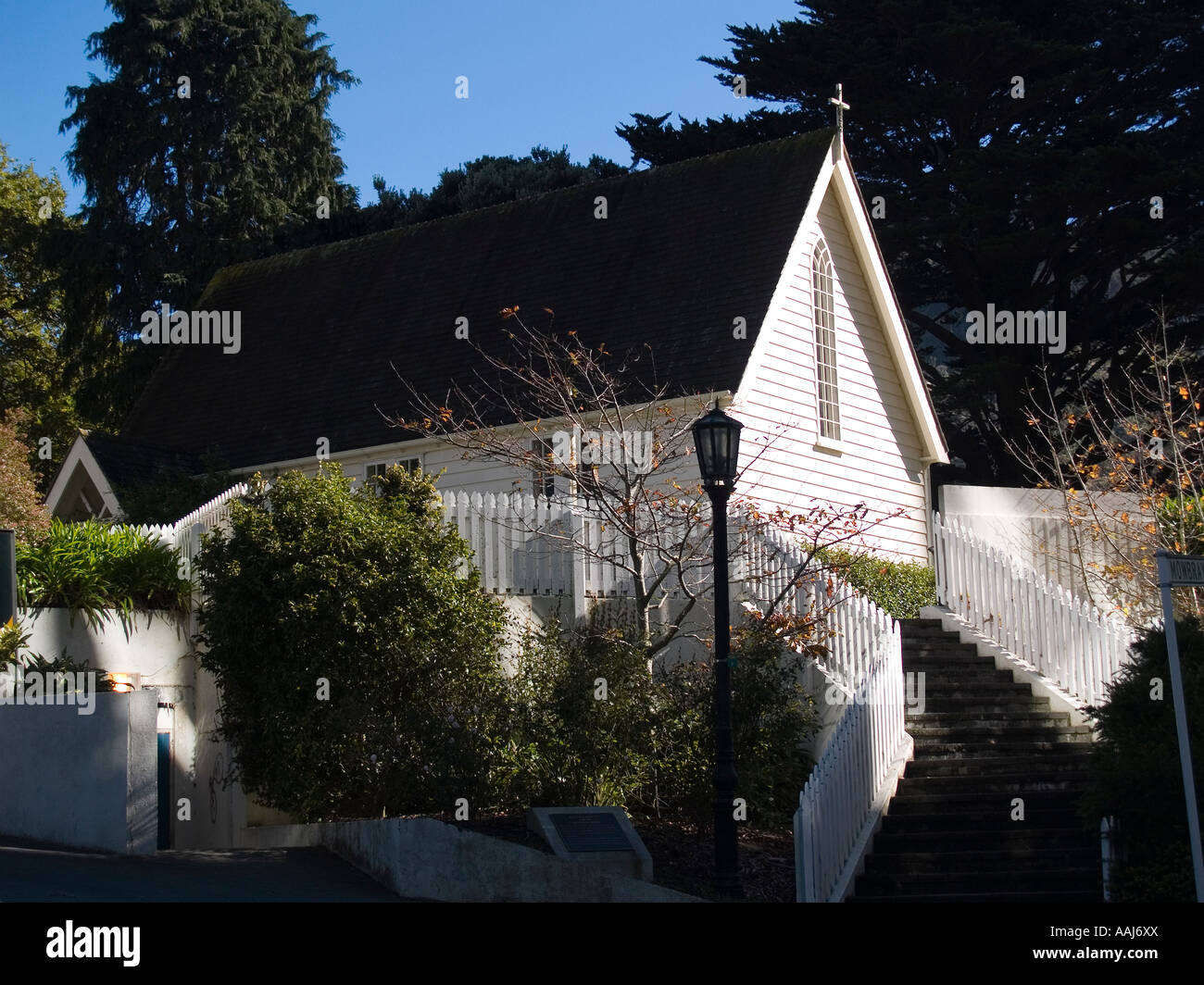 Cappella a Bolton Street cimitero replica dell'originale anglicana cappella mortuaria Wellington NZ Foto Stock