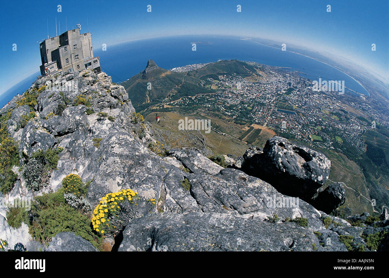 Vista di fish eye tra Città del Capo preso dalla Montagna della Tavola Western Cape Sud Africa Foto Stock