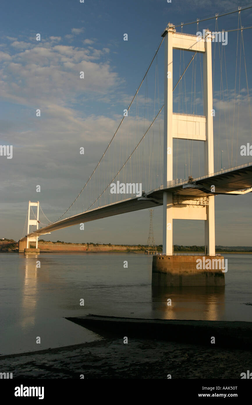 Vecchio Severn Bridge da Beachley, Nr Chepstow Foto Stock