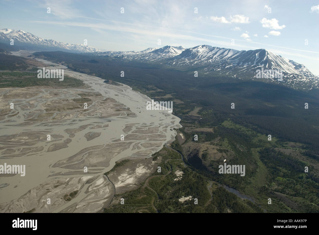 Il fiume Kaskawulsh delta dal ghiacciaio Kaskawulsh nel Parco Nazionale Kluane Yukon Foto Stock