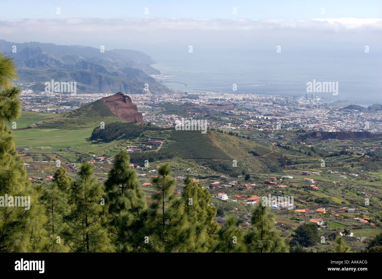 La città di Santa Cruz sull isola di Tenerife nelle Canarie come si vede dalle montagne sopra la città Foto Stock