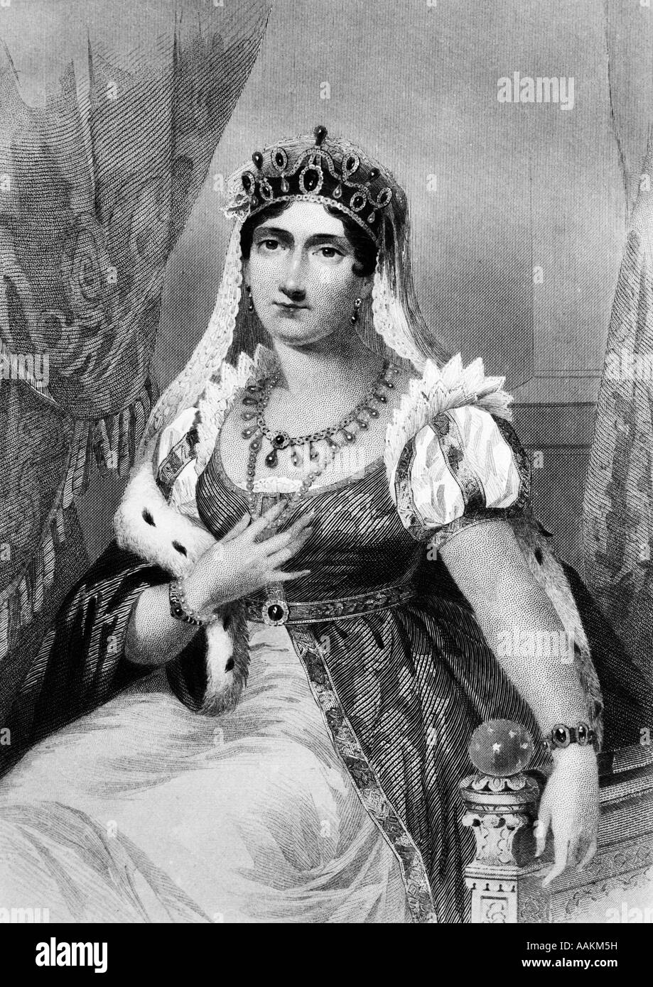Giuseppina moglie di Napoleone Bonaparte seduti indossando stile impero  abito ermellino collana TRIM & Crown Foto stock - Alamy