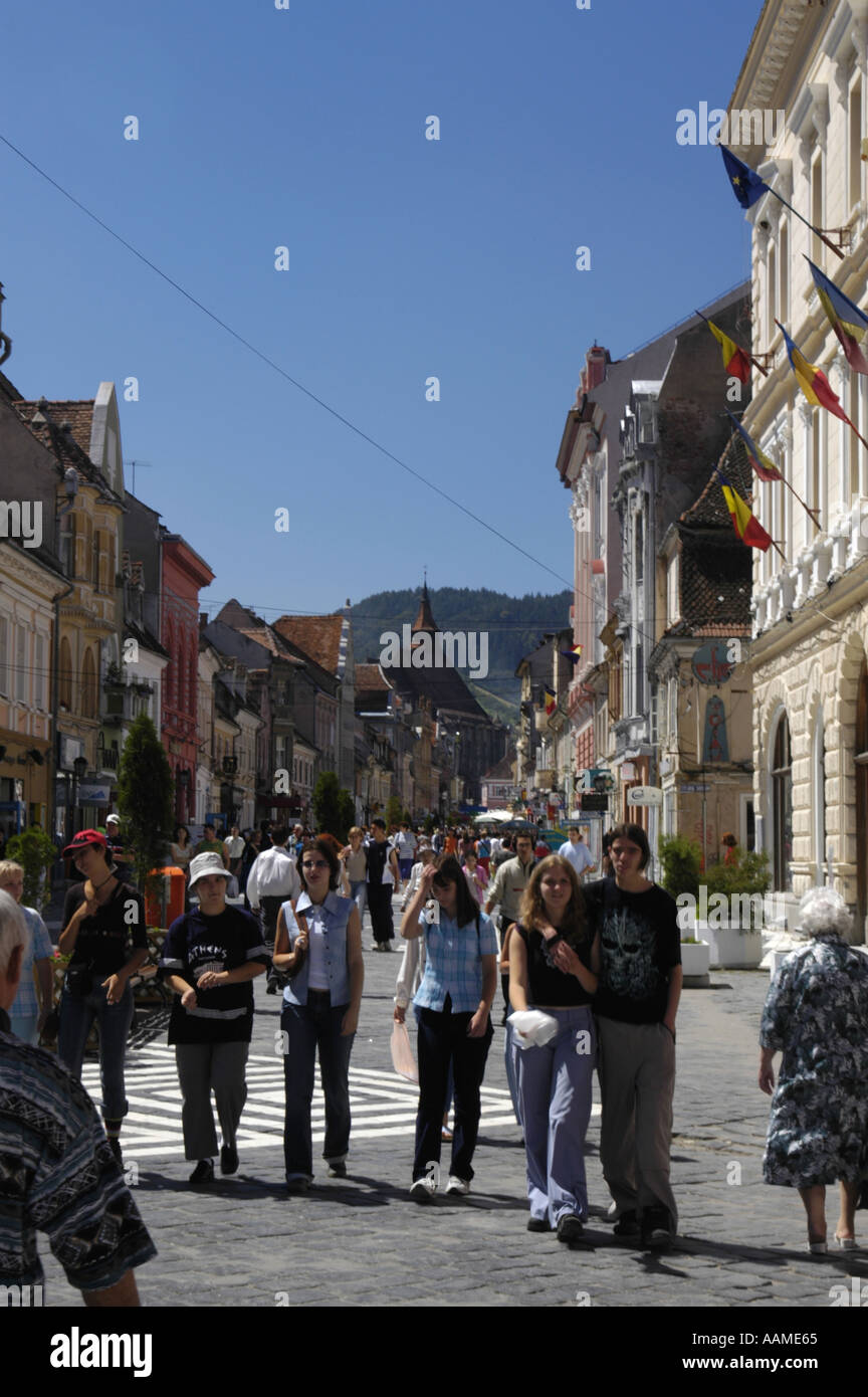 Brasov, strada republicii, zona pedastrian Foto Stock