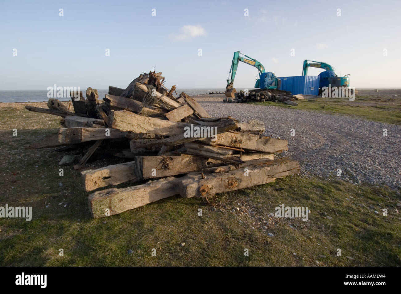 La ricostruzione di mare difese a Norman's Bay nei pressi di Pevensey in East Sussex Foto Stock