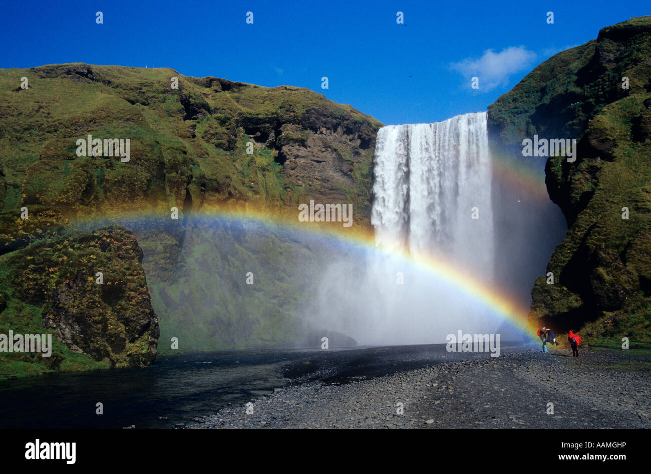 RAINBOW SKOGAFOSS ISLANDA Foto Stock