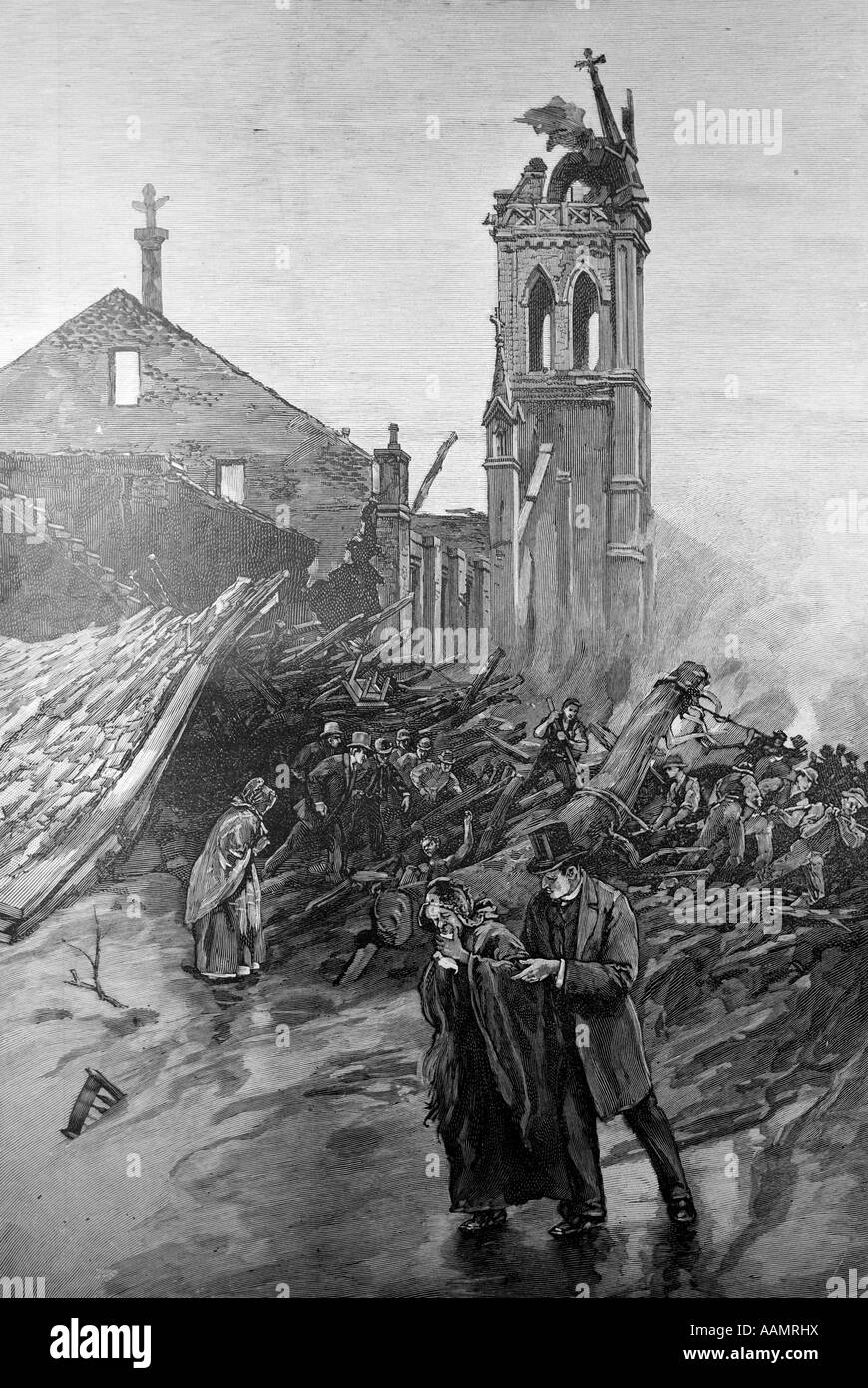 Illustrazione 31 maggio 1889 dopo le rovine di JOHNSTOWN PENNSYLVANIA alluvioni inondazioni disastri disastro tragedia Foto Stock