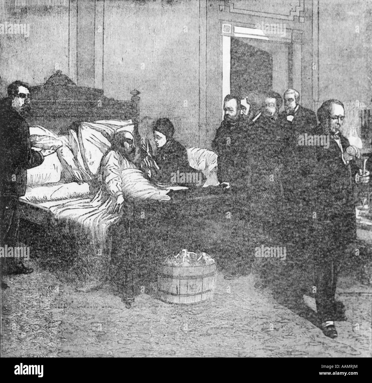 1880 1881 Presidente JAMES UN GARFIELD sul letto di morte dopo essere scattato dalla ASSASSIN CHARLES GUITEAU Foto Stock