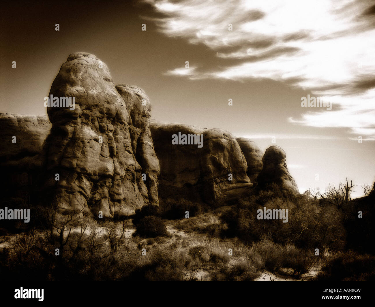 Il doppio arco complesso. Arches National Park. Nei pressi di Moab. Lo stato dello Utah. Stati Uniti d'America Foto Stock